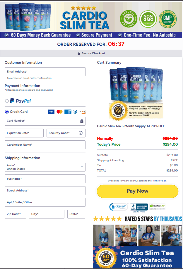 CardioSlim Tea-order-page